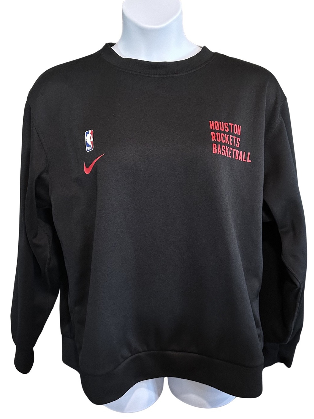 Nike Men’s Dri-Fit Black Red NBA Houston Rockets Basketball Crewneck Sweatshirt - Picture 2 of 7